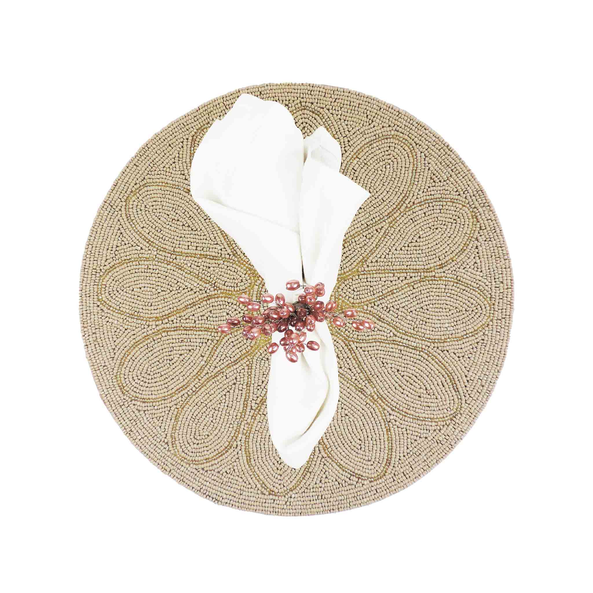 Petal Impressions Bead Embroidered Placemat in Dusty Pink, Set of 2/4
