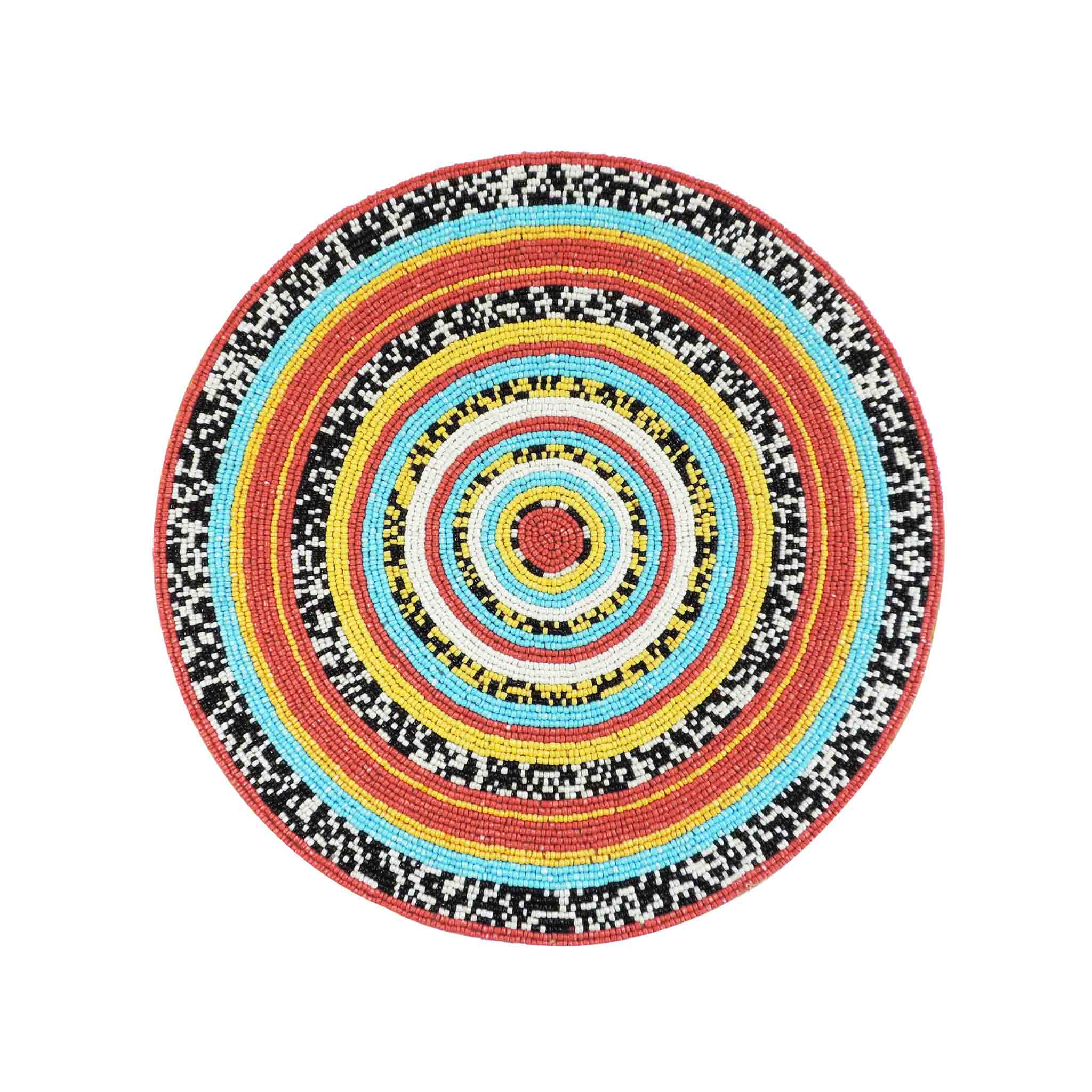 Fiesta Bead Embroidered Placemat<br>Color: Blue, Red, Orange, Yellow<br>Size: 14" Round<br>Set of 2/4