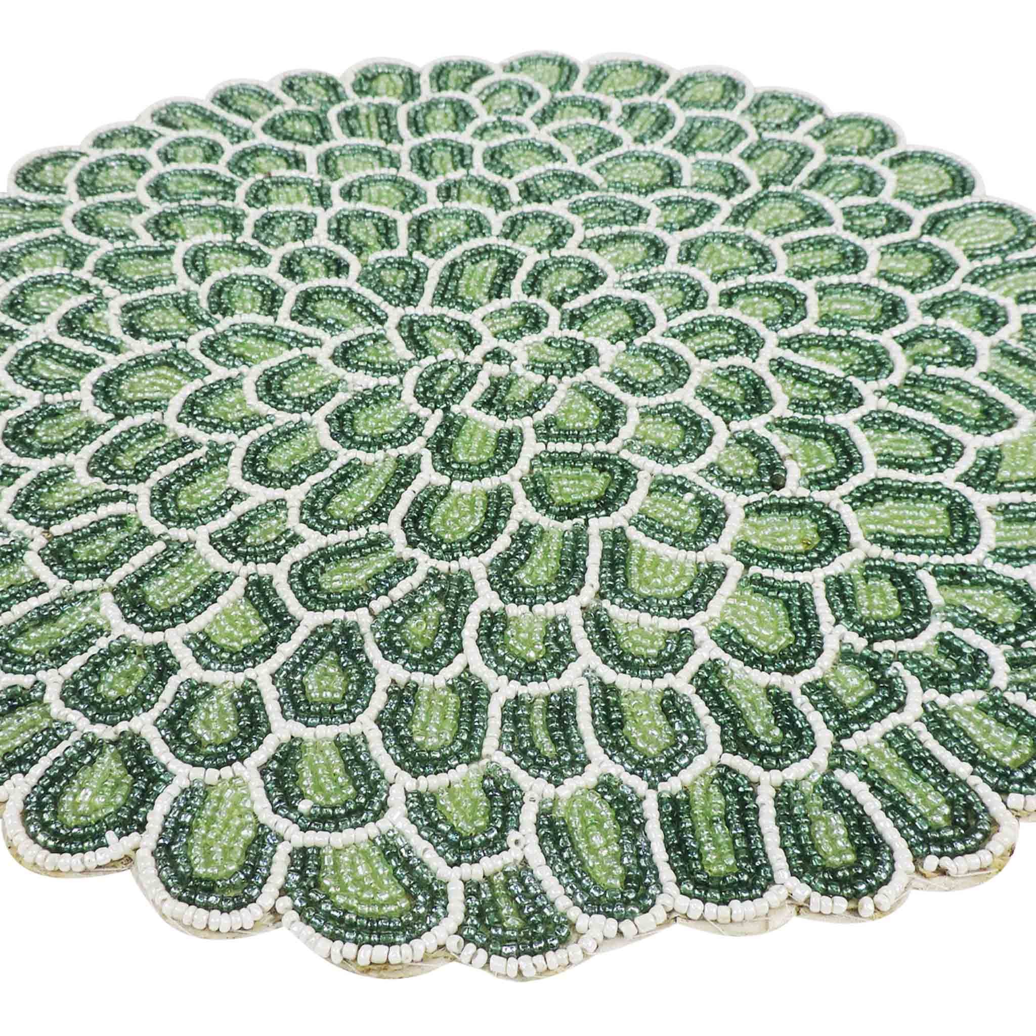 Dahlia Bead Embroidered Placemat in Green, Set of 2/4