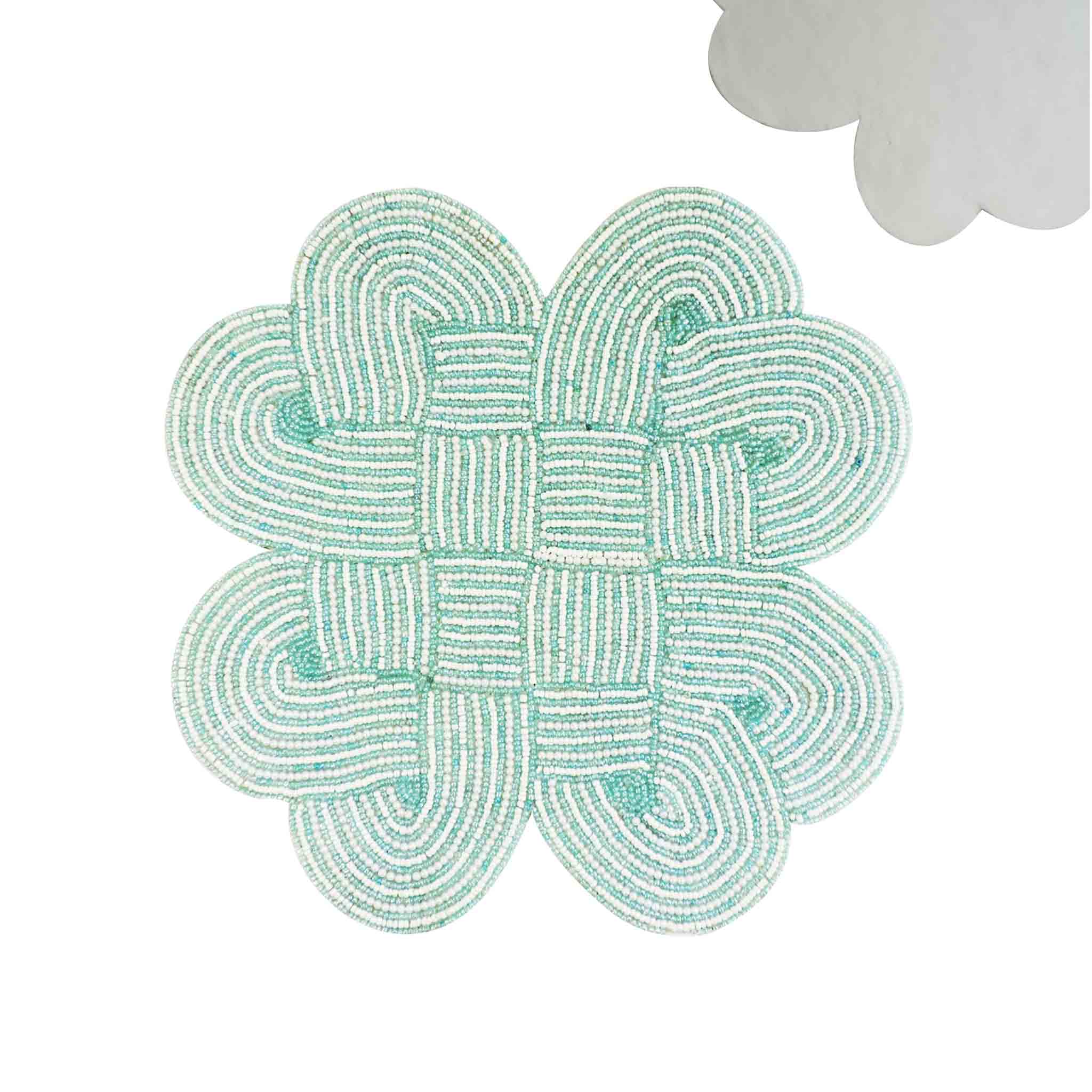 Celtic Knot Bead Embroidered Placemat<br>Color: Lite Teal, Cream <br>Size: 14" Round<br>Set of 2/4