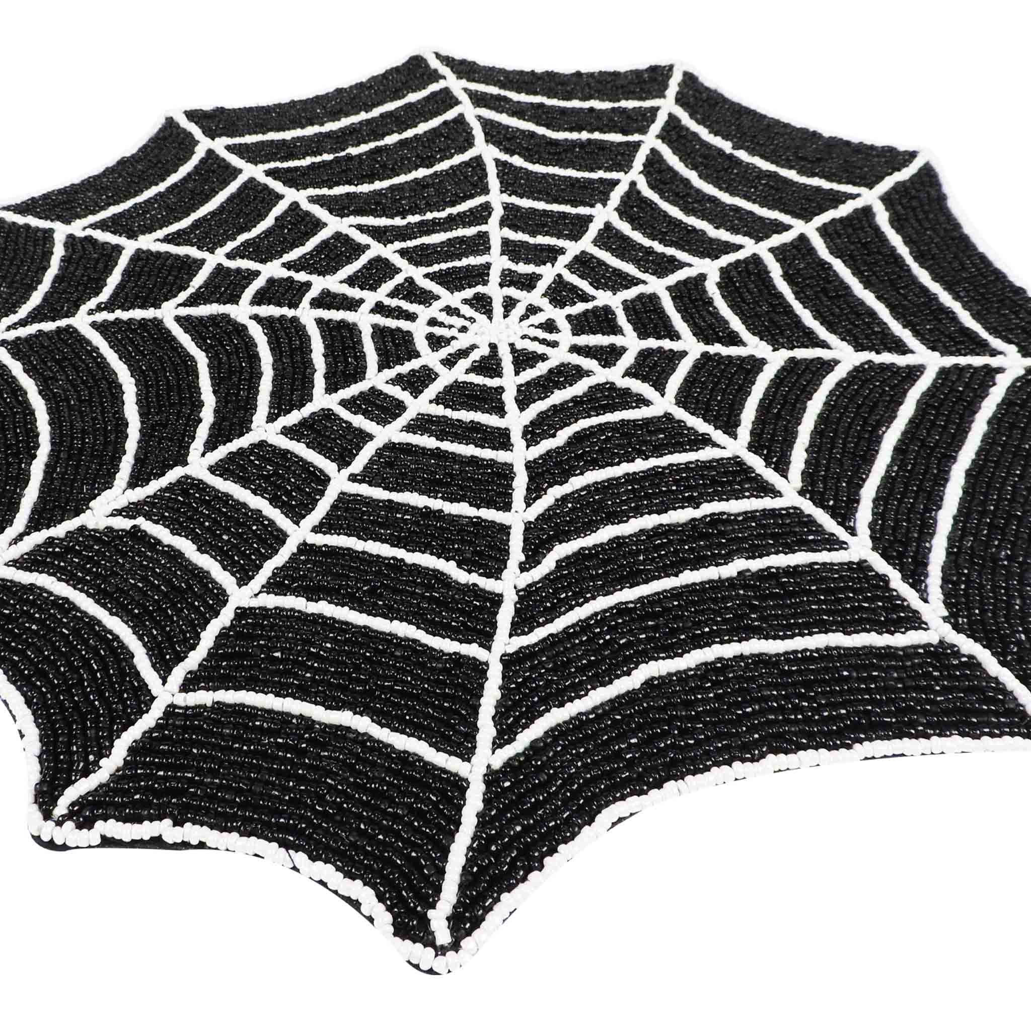 Halloween Spiderweb Bead Embroidered Placemat<br>Color: Black Silver <br>Size: 14" Round<br>Set of 2/4