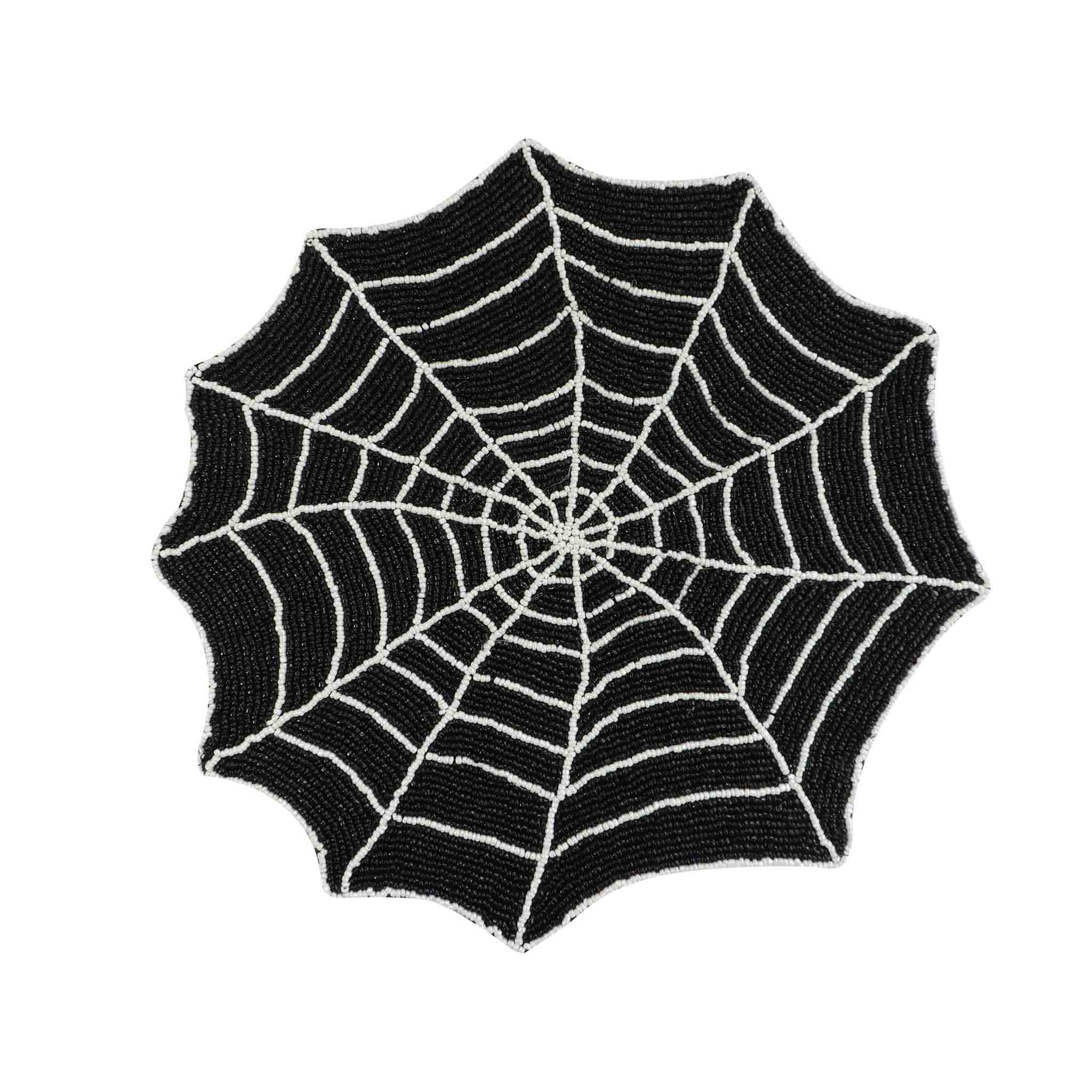 Halloween Spiderweb Bead Embroidered Placemat in Black & Silver, Set of 2/4