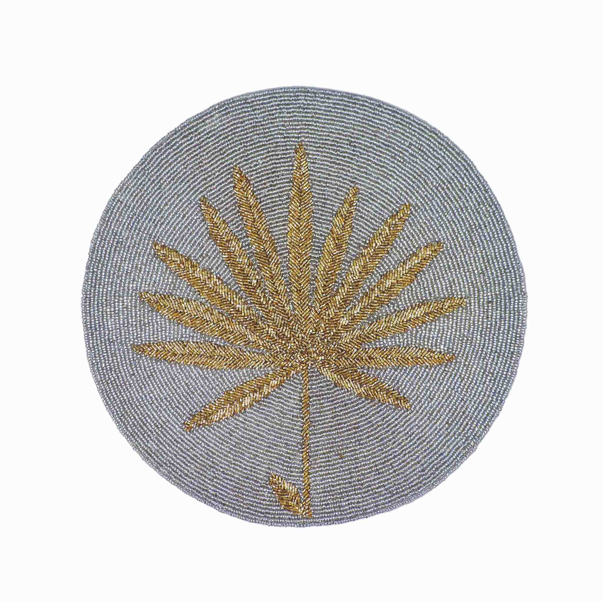 I Be-Leaf Bead Embroidered Placemat in Grey & Gold, Set of 2/4