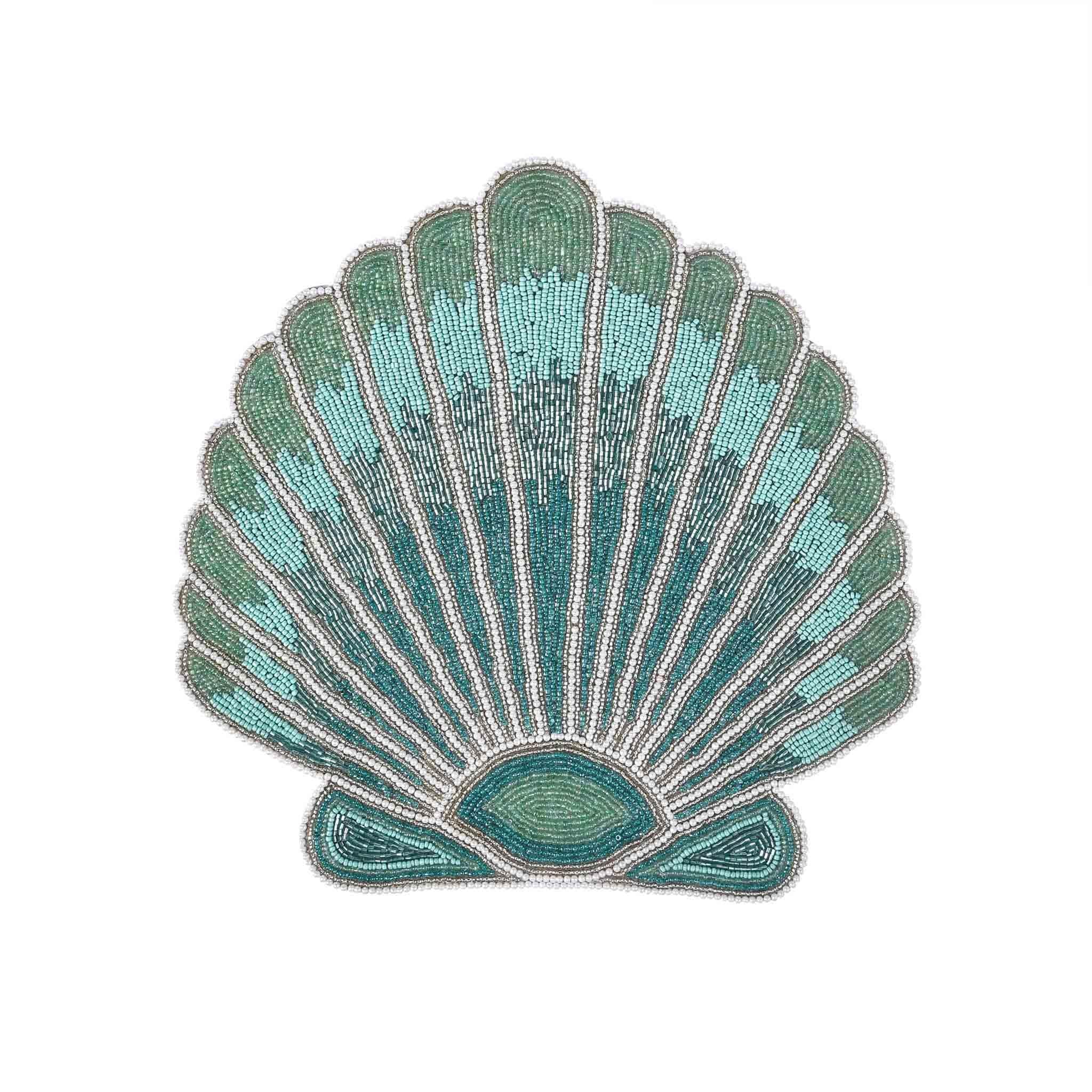 Clam-Up Embroidered Placemat<br>Color: Teal<br>Size: 15" Round<br>Set of 2 - Trunkin' USA