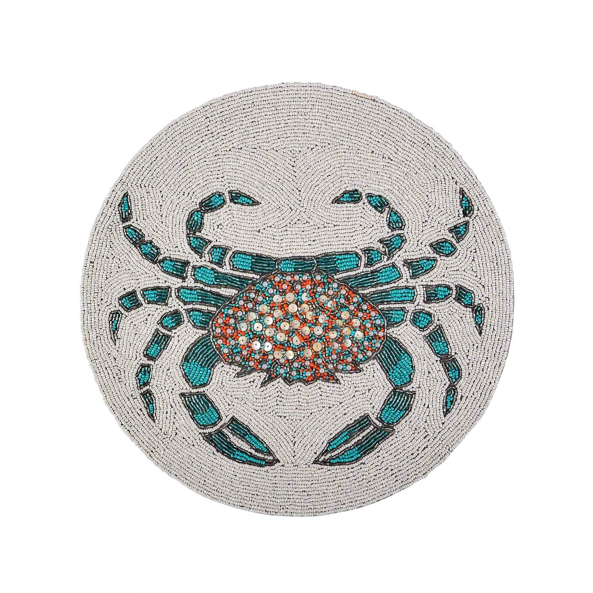 Stay Salty Embroidered Placemat <br>Size: 15" Round<br>Set of 2<br>Color: Cream Teal - Trunkin' USA