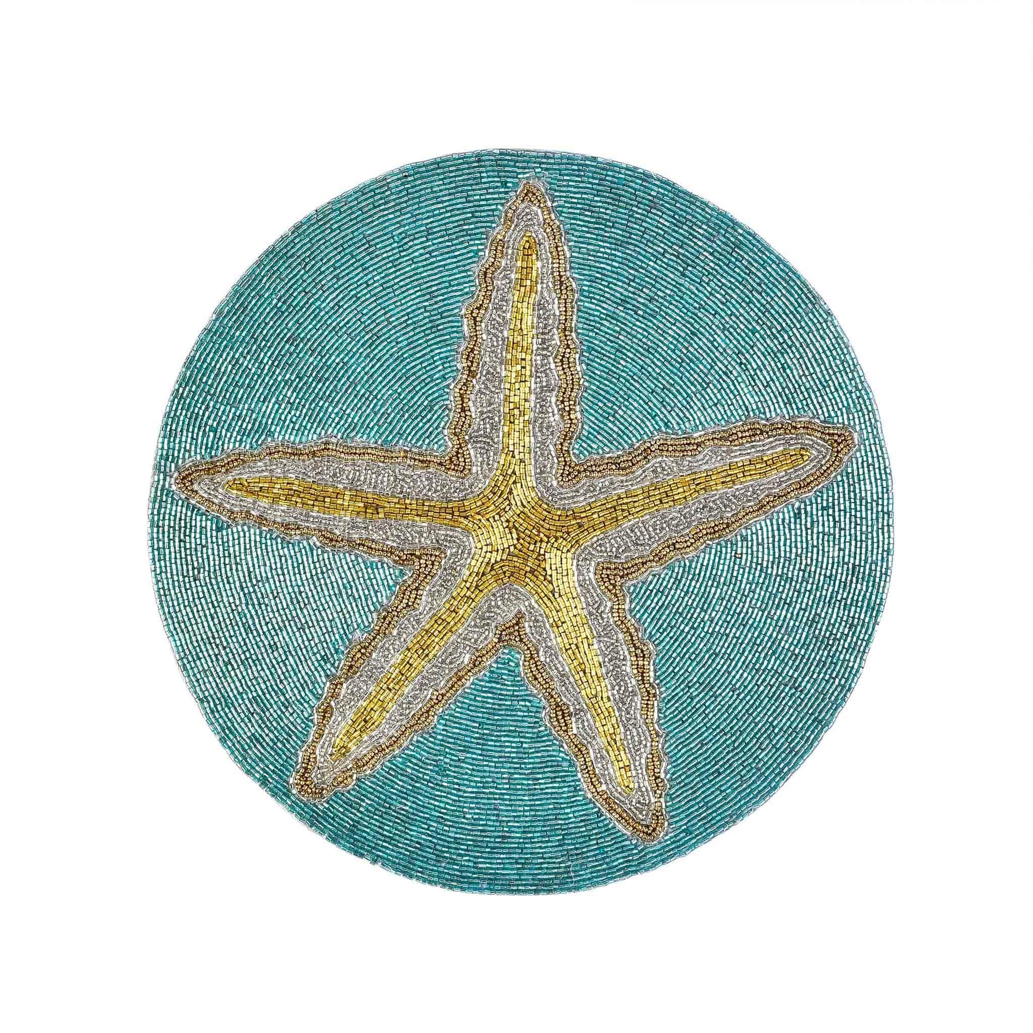 Ringo Star Fish Embroidered Placemat<br>Size: 15" Round<br>Set of 2<br>Color: Teal Gold - Trunkin' USA