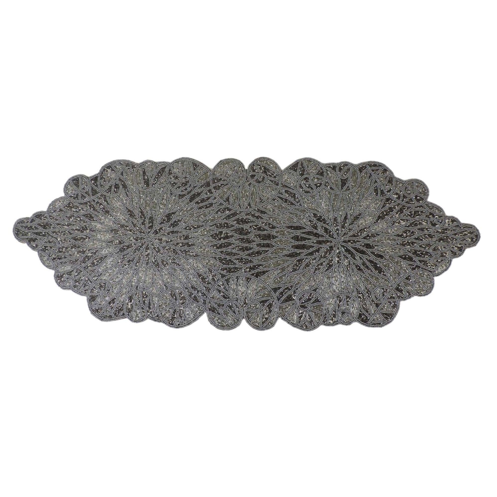 Elegance Glass Bead Embroidered Table Runner<br>Size: 35" x Size: 13"<br>Color: Smoke Silver - Trunkin' USA