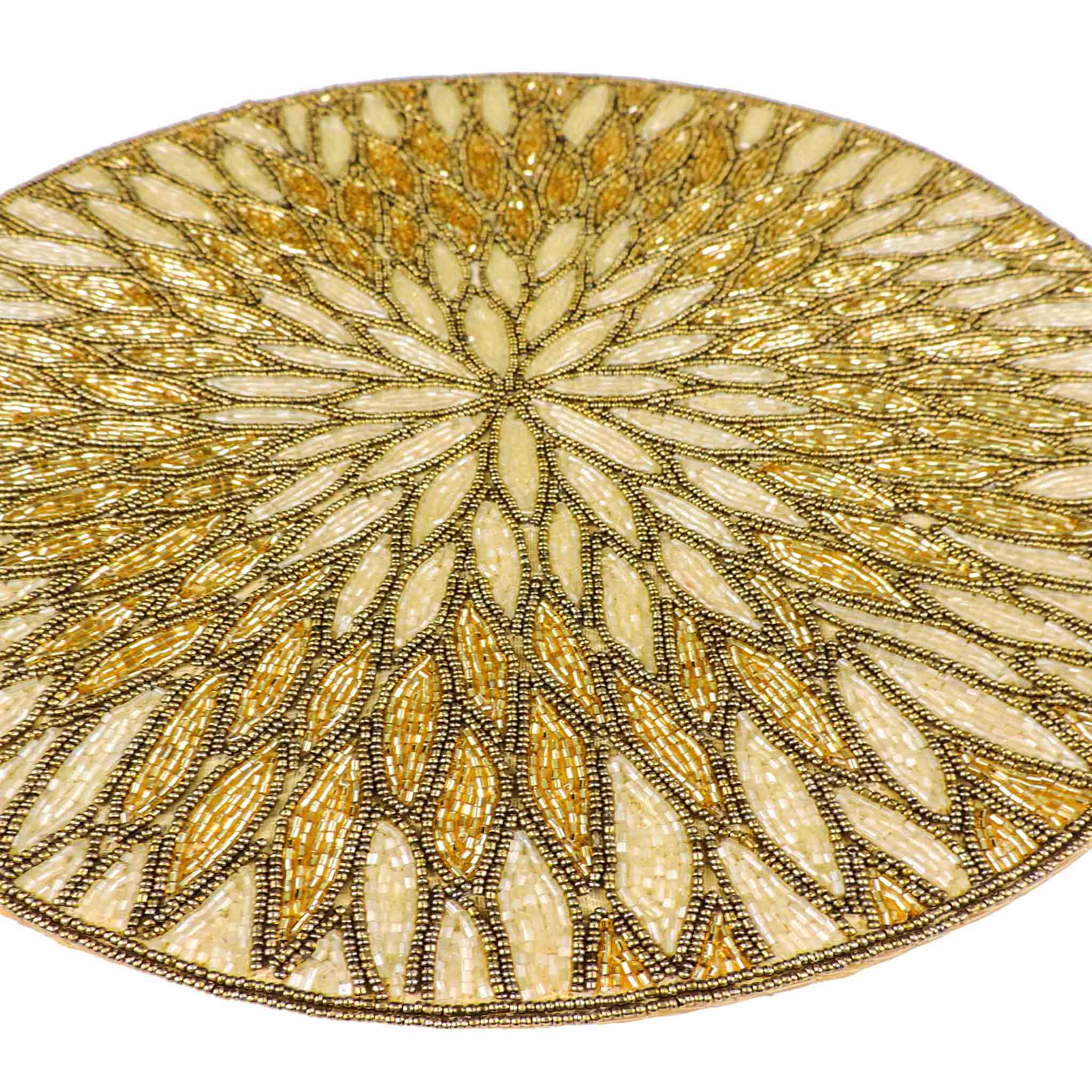 Chrysanthemum Bead Embroidered Placemat in Gold, Set of 2