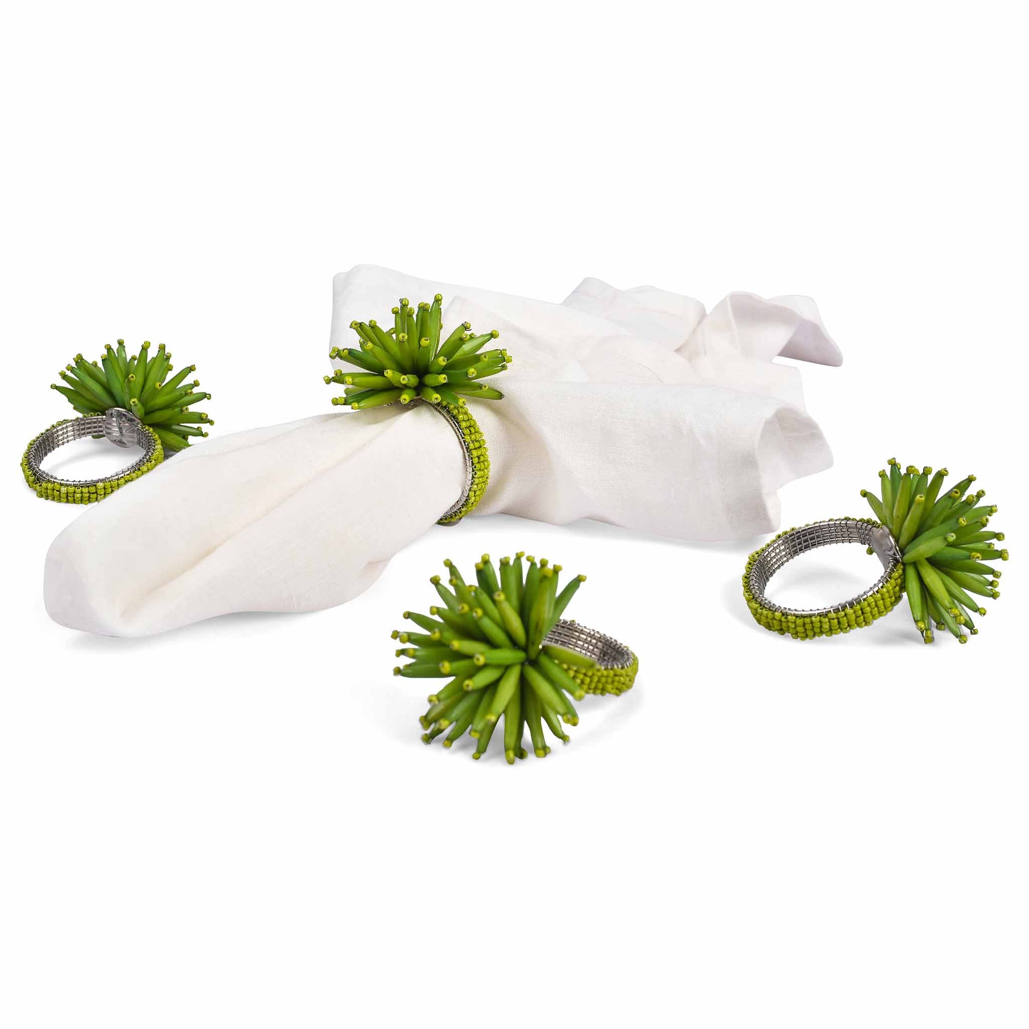 Beaded Thistle Napkin Ring in Green, Set of 4