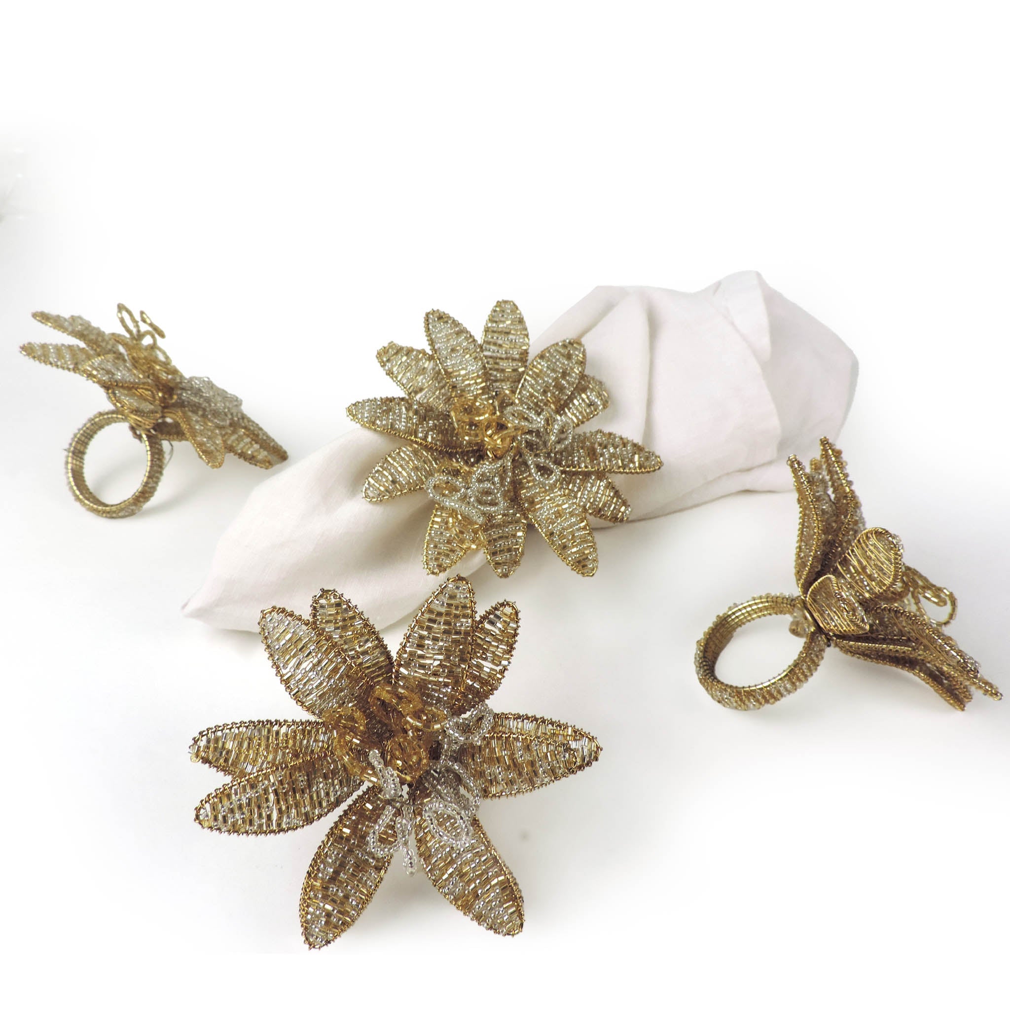 Gilded Lily Napkin Ring in Gold & Silver, Set of 4