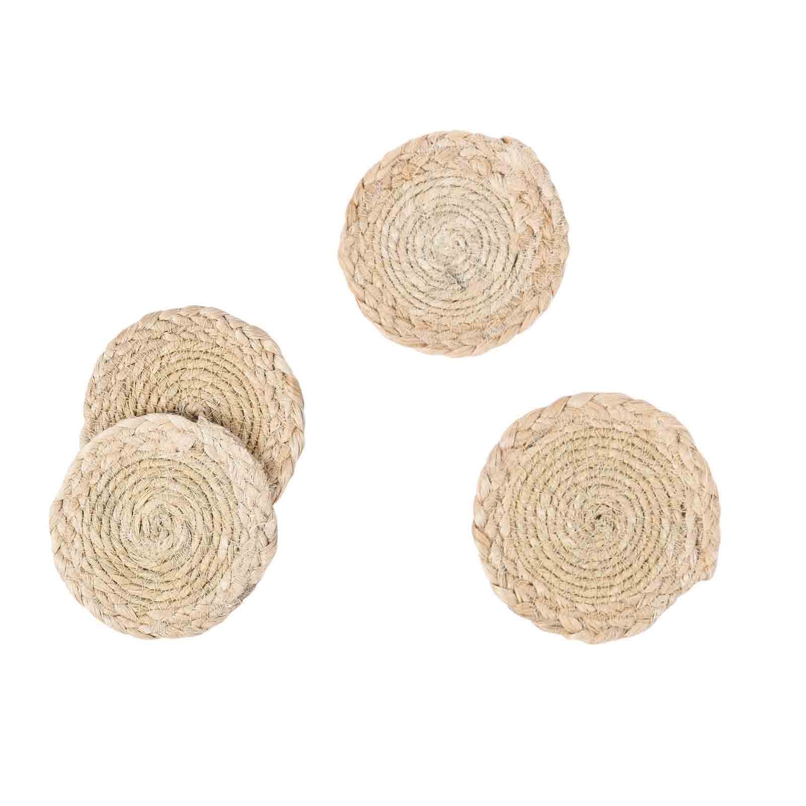 Braided Jute Coaster<br>Size: 5" Round<br>Set of 4<br>Color Natural