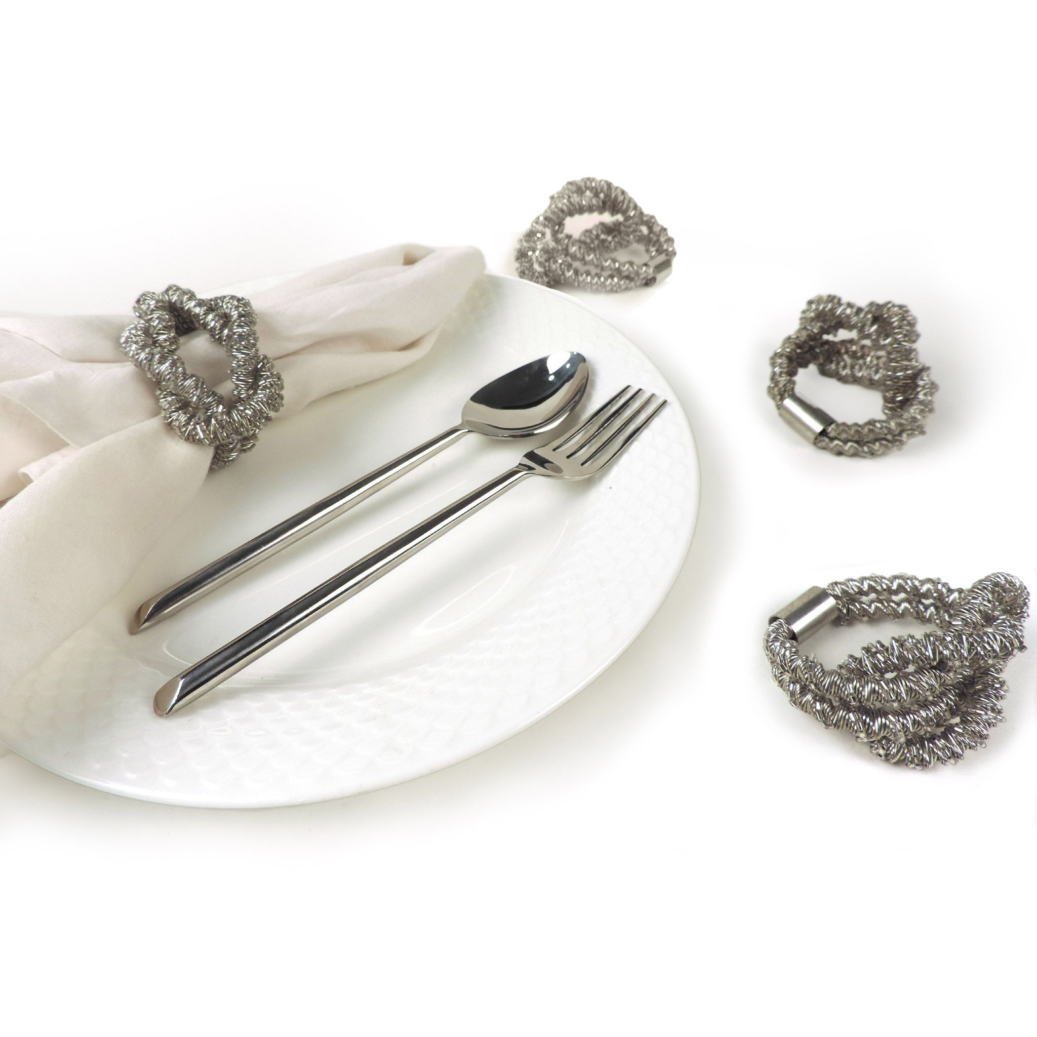 Square Knot Napkin Ring in Silver, Set of 4
