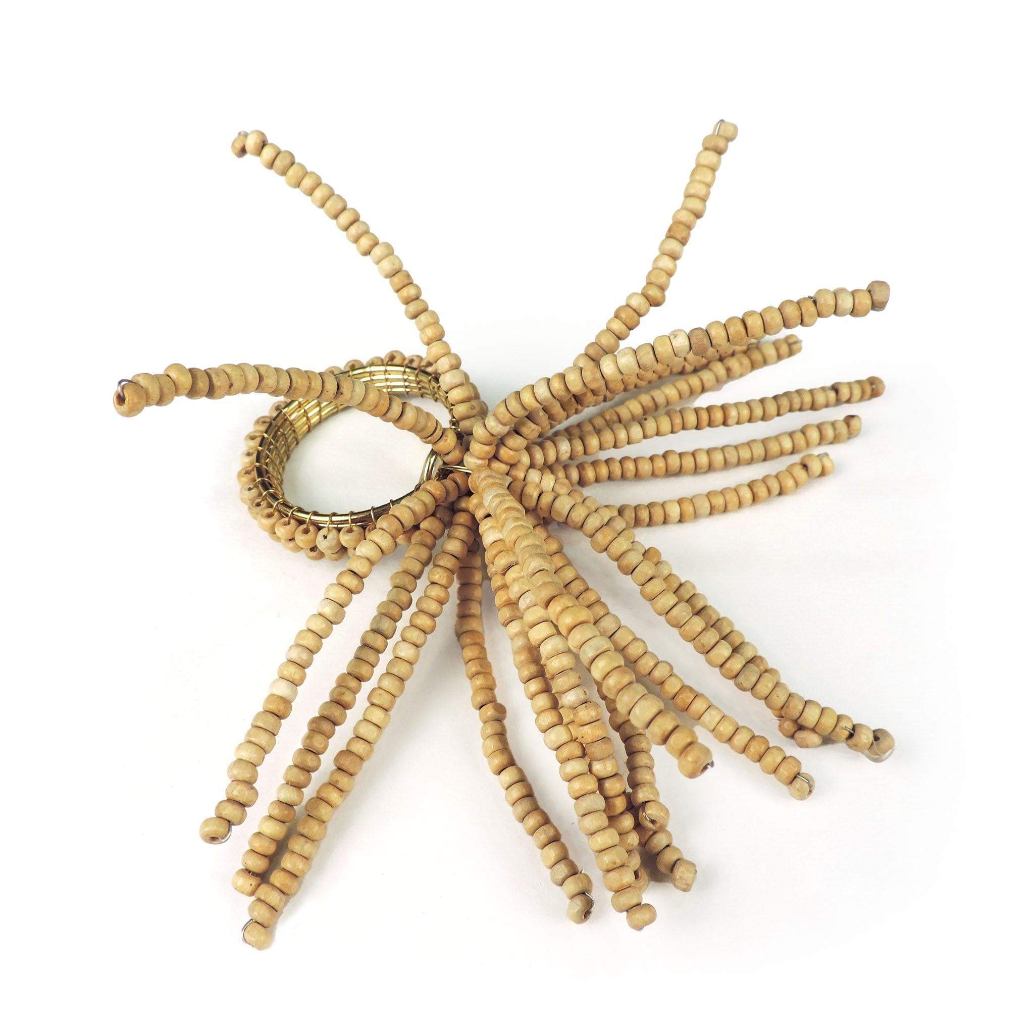Tasseled Wooden Bead Napkin Ring<br>Set of 4<br>Color: Natural - Trunkin' USA