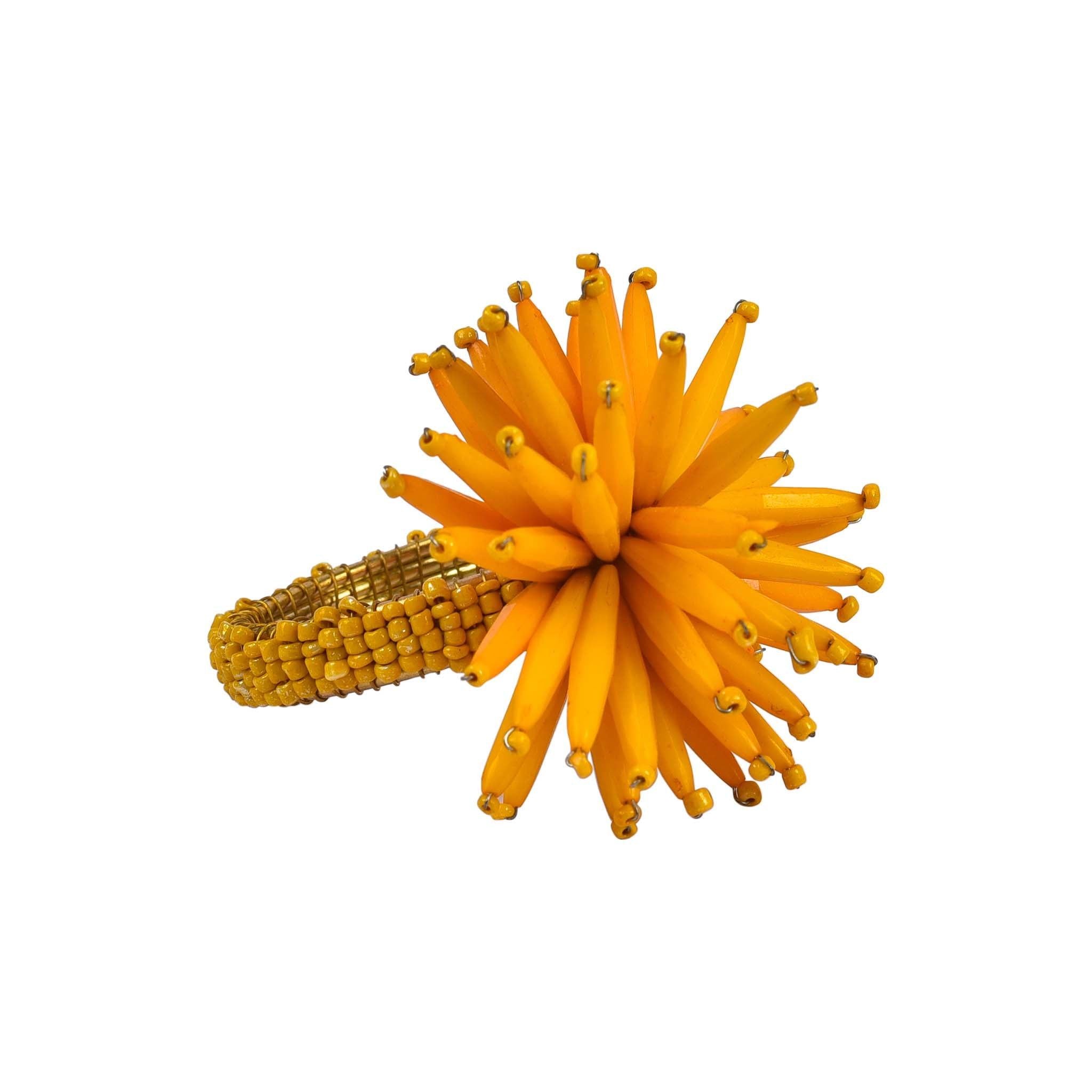 Beaded Thistle Napkin Ring<br>Size: 2.25"x3"<br>Set of 4<br>Color: Yellow - Trunkin' USA