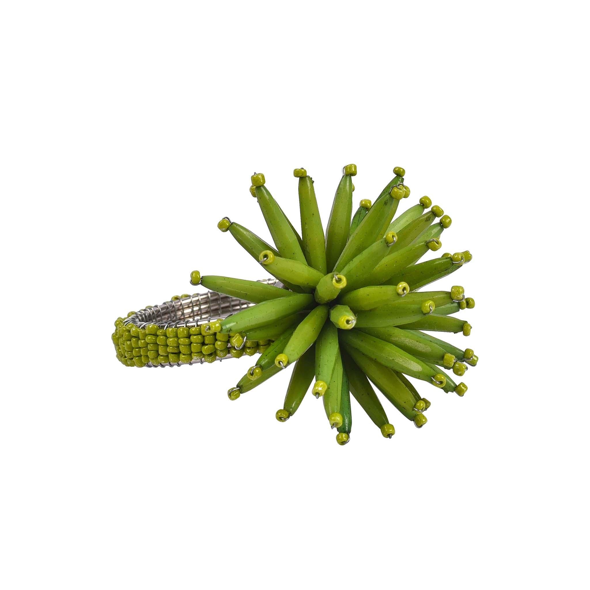 Beaded Thistle Napkin Ring<br>Size: 2.25"x3"<br>Set of 4<br>Color: Green - Trunkin' USA
