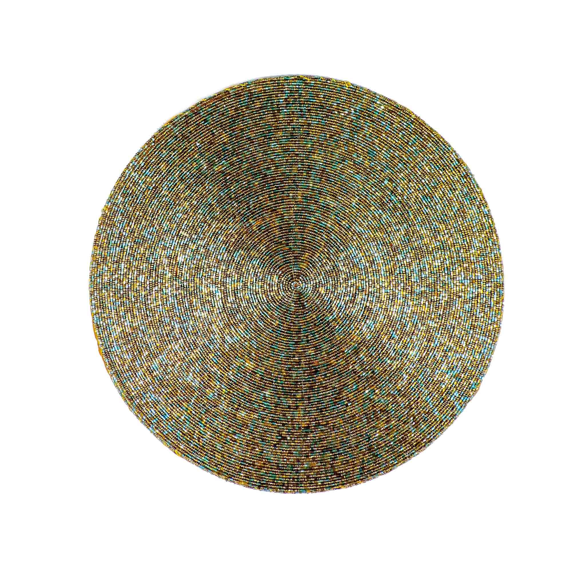 Glass Beaded Placemat<br>Set of 4<br>Size: 14" Round<br>Color: Peacock - Trunkin' USA