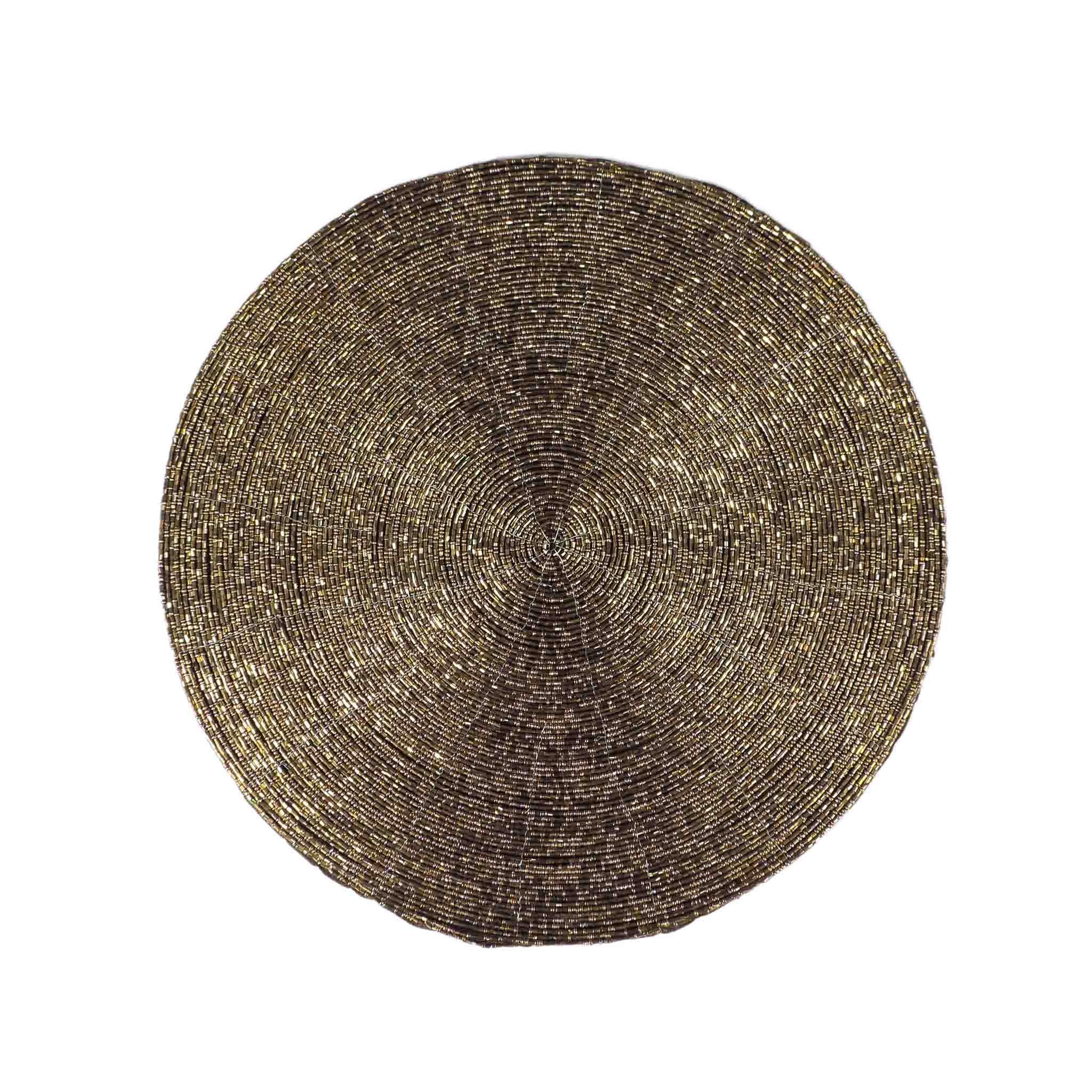 Glass Beaded Placemat<br>Set of 4<br>Size: 14" Round<br>Color: Deep Antique Gold - Trunkin' USA