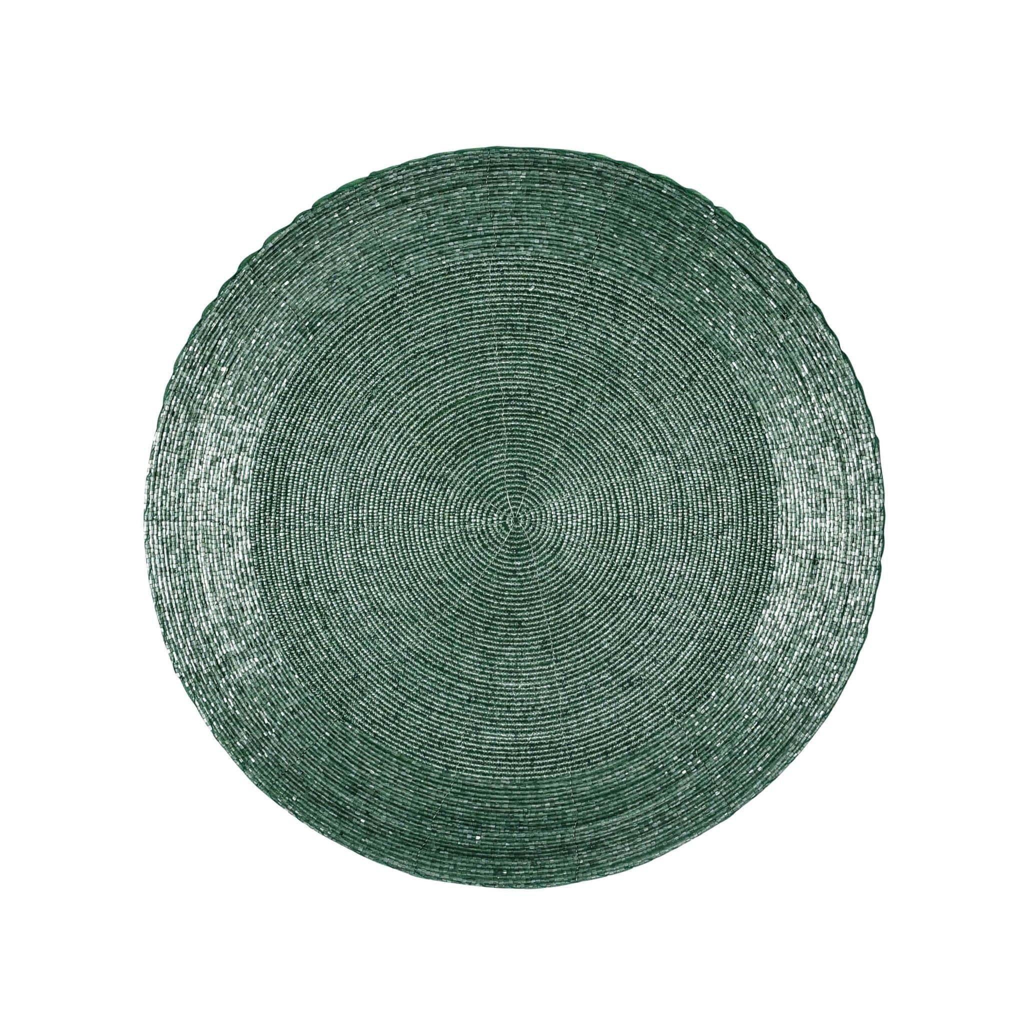 Glass Beaded Placemat <br>Color: Olive Green Two-Tone<br>Size: 13.5" Round<br>Set of 4 - Trunkin' USA