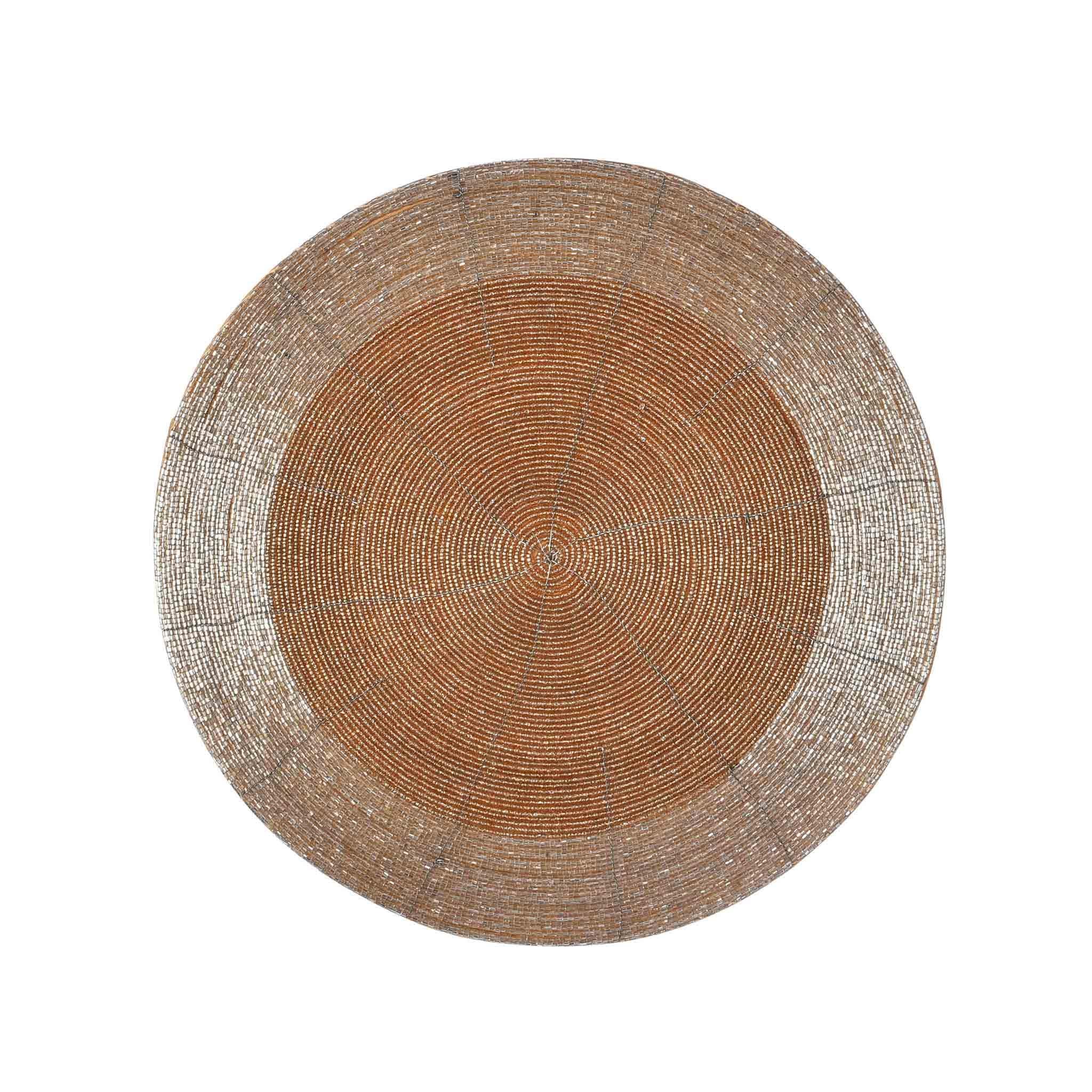 Glass Beaded Placemat <br>Color: Champagne Gold Two-Tone<br>Size: 13.5" Round<br>Set of 4 - Trunkin' USA