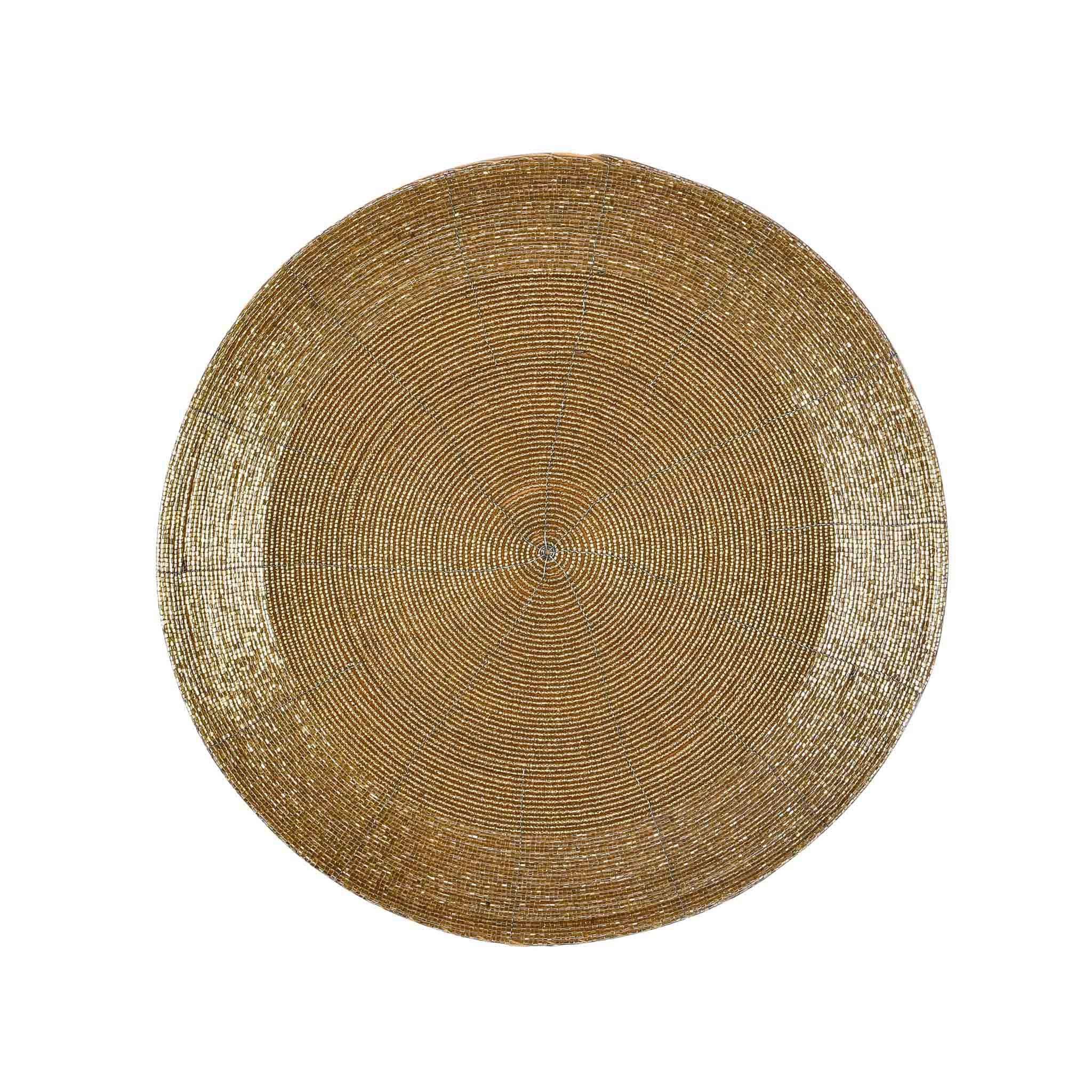 Glass Beaded Placemat <br>Color: Gold Two-Tone<br>Size: 14" Round<br>Set of 4 - Trunkin' USA