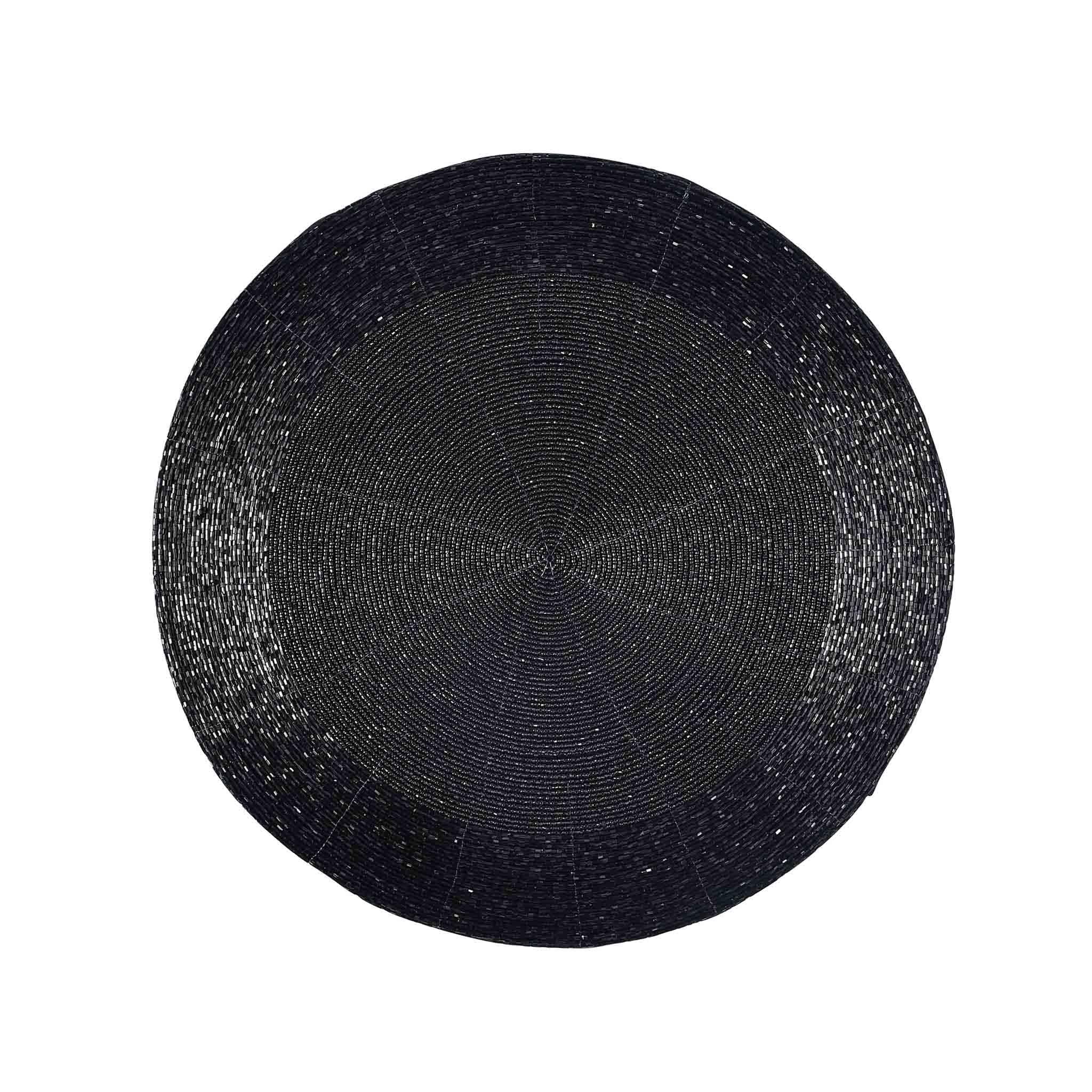Glass Beaded Placemat <br>Color: Black Two-Tone<br>Size: 14" Round<br>Set of 4 - Trunkin' USA