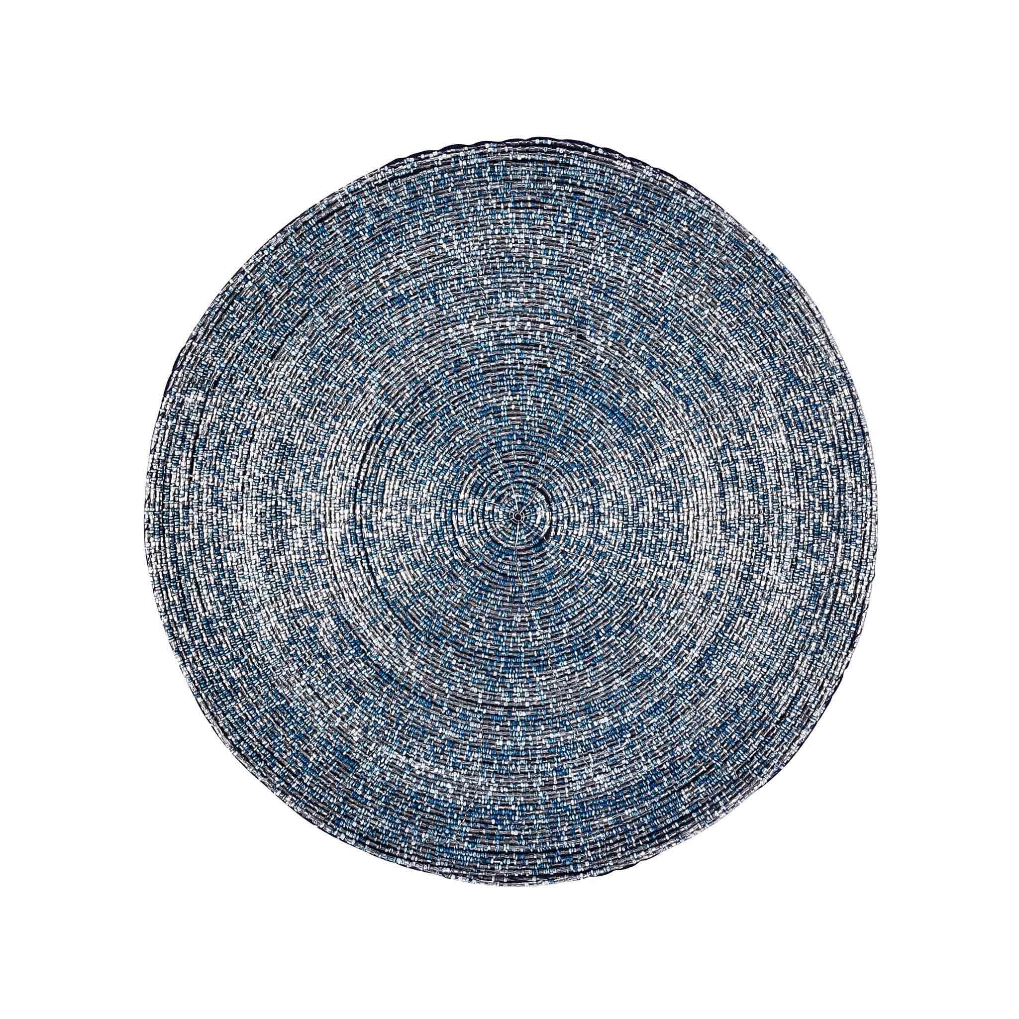 Glass Beaded Placemat<br>Size: 13.5" Round<br>Set of 4<br>Color: Dark Blue Mix - Trunkin' USA