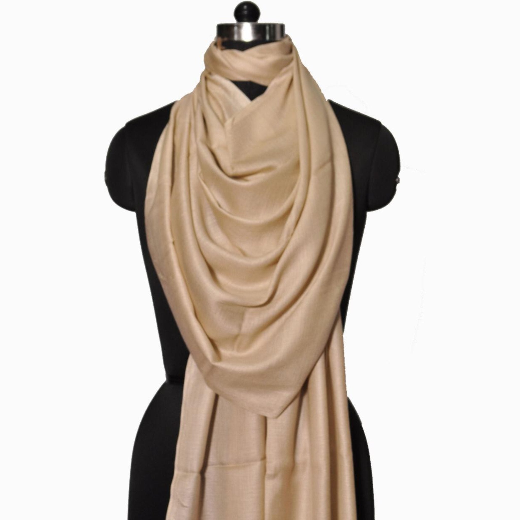 Handmade Pashmina Plain Diamond Weave Stole Scarf Shawl Wrap in Beige