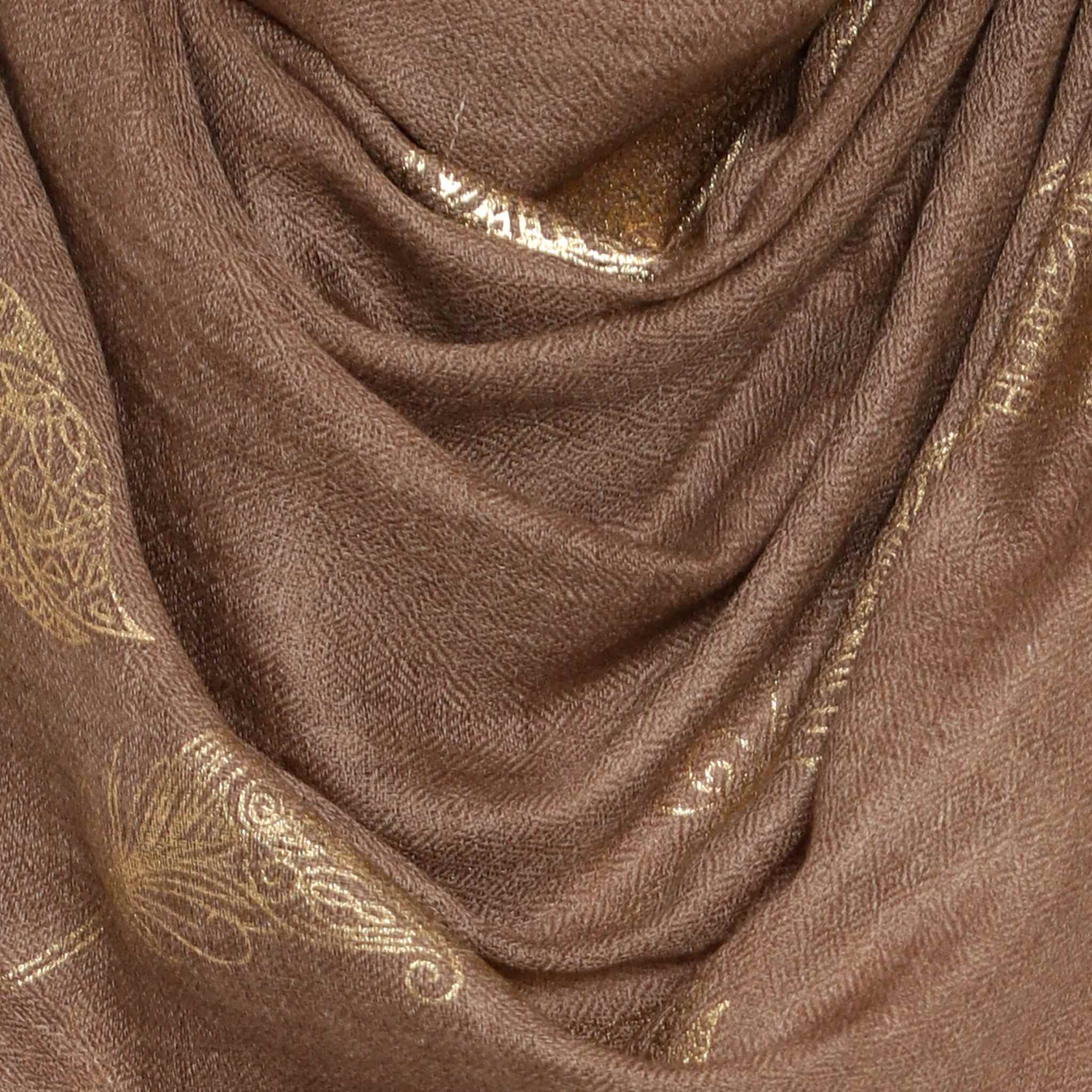 Handmade Cashmere Pashmina Foil Printed Stole Scarf Shawl Wrap in Brown