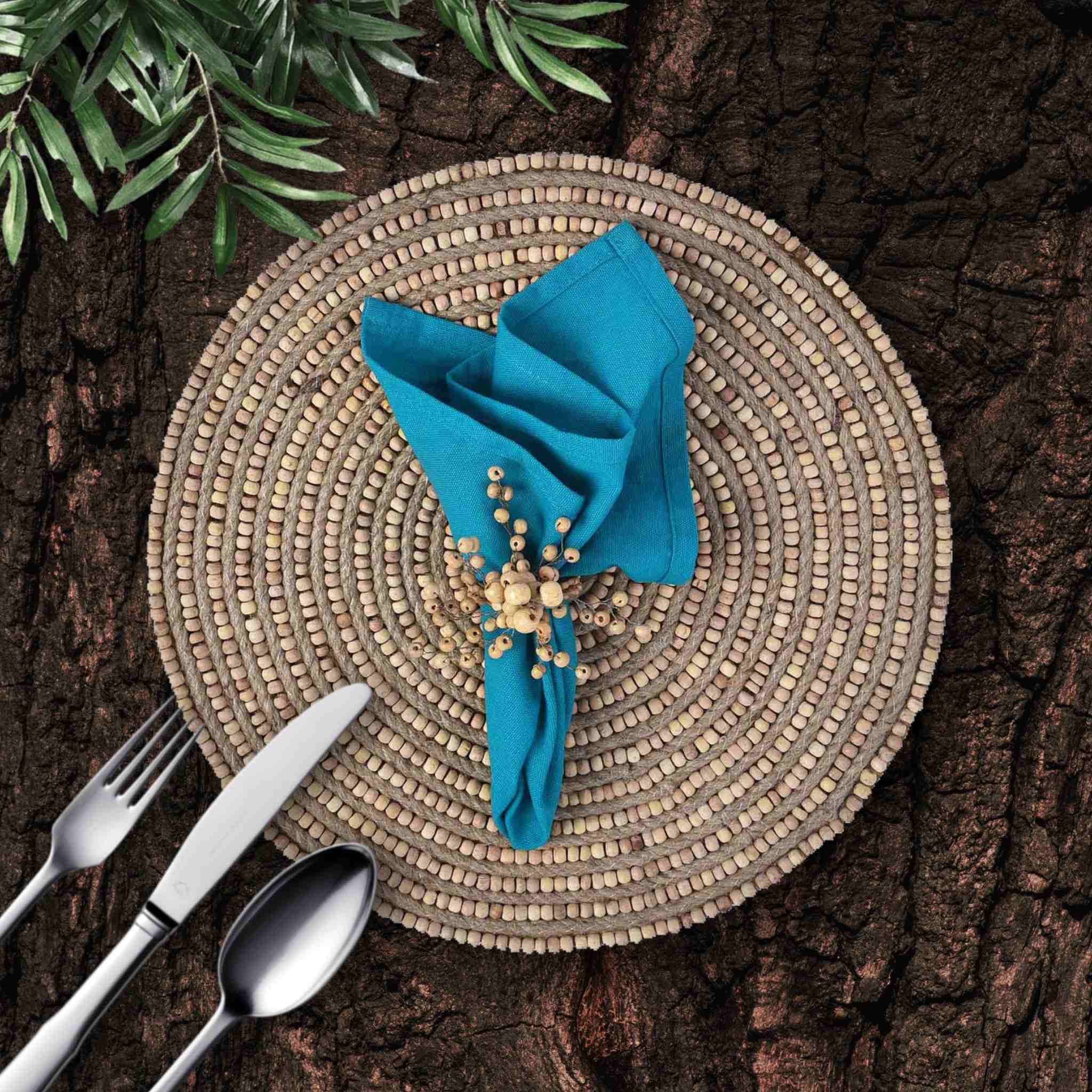 Jute & Wooden Beads Embroidered Placemat, Set of 2/4