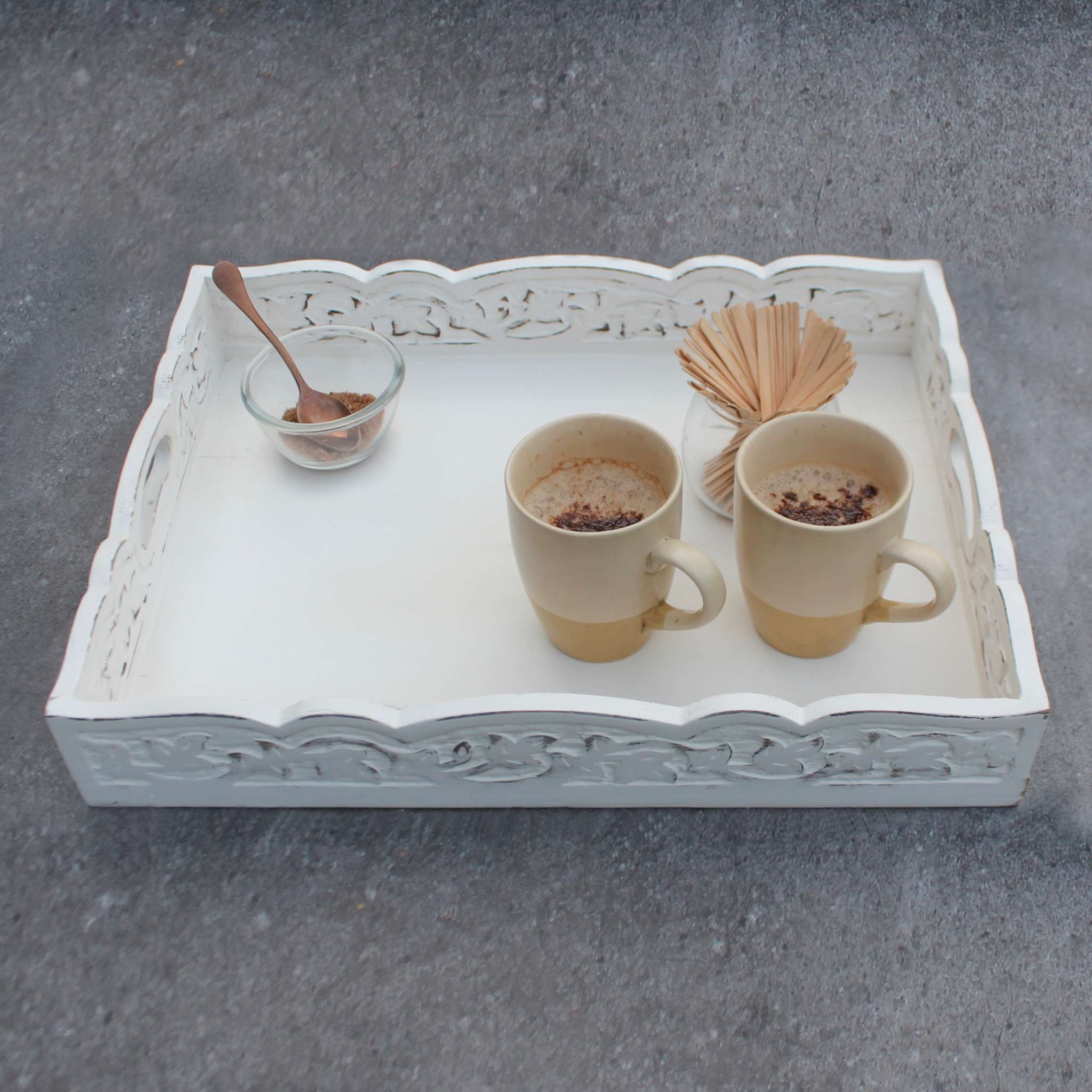 Hand-Carved Serving Tray in White