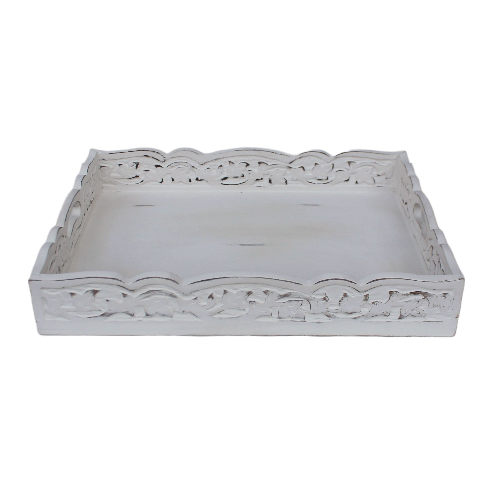 Carved Serving Tray in White