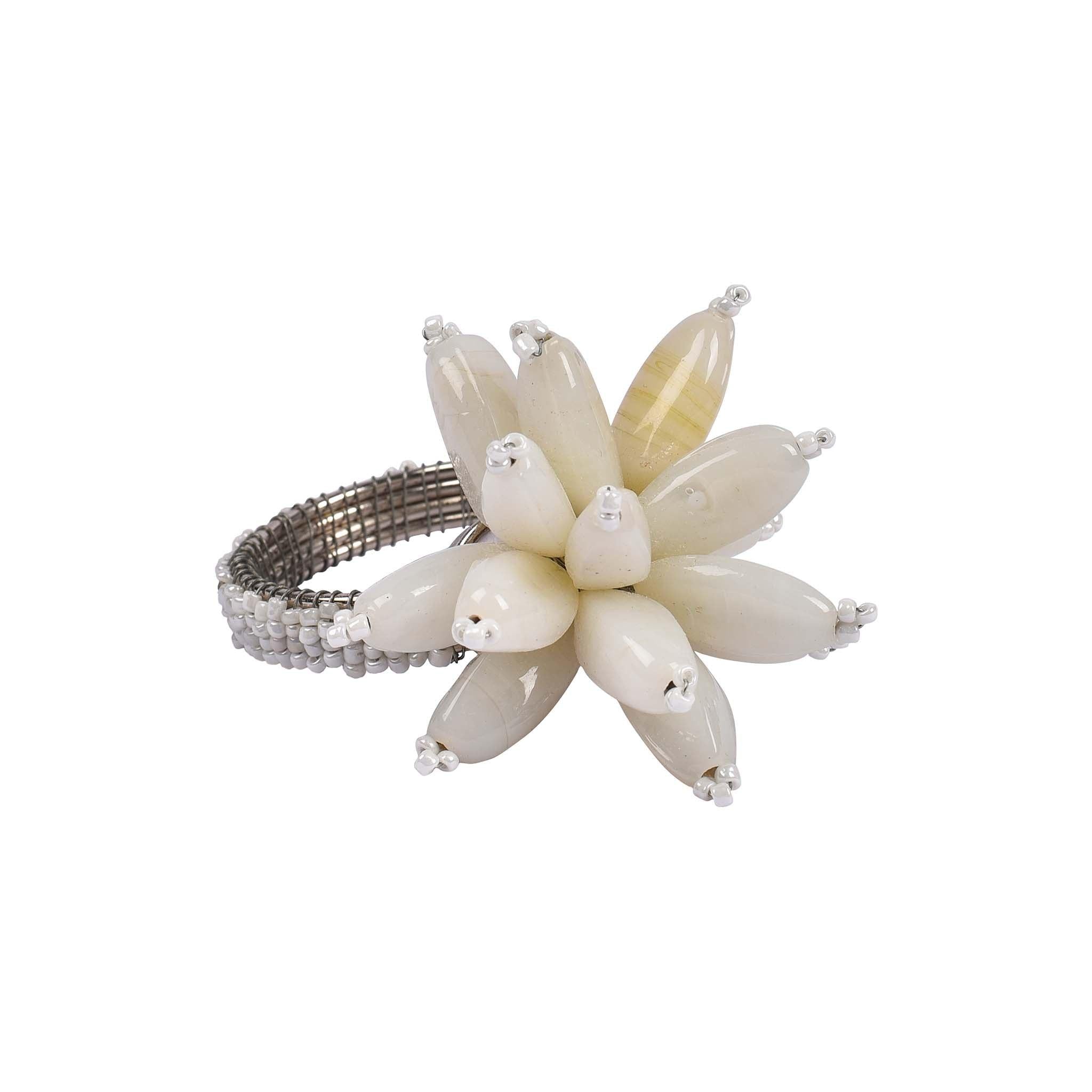 Blossom Napkin Ring<br>Size: 2"x3"<br>Set of 4<br>Color: White - Trunkin' USA