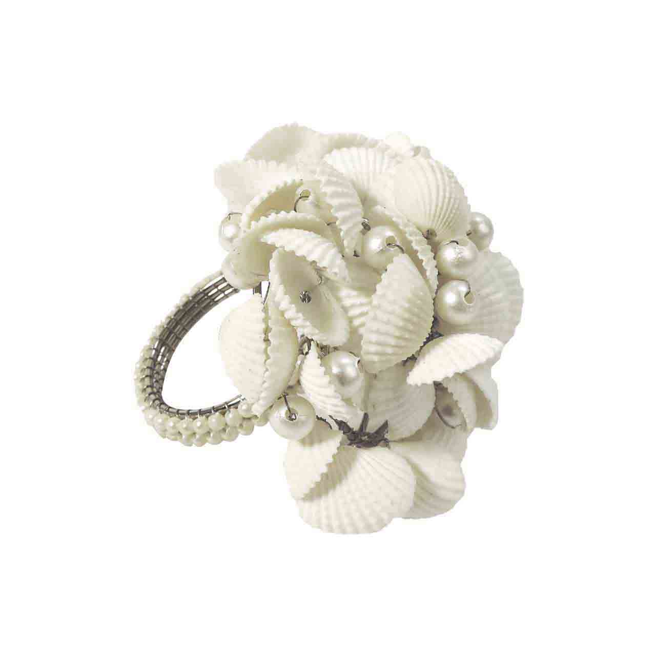 Bead Cluster Napkin Ring in White, Set of 4